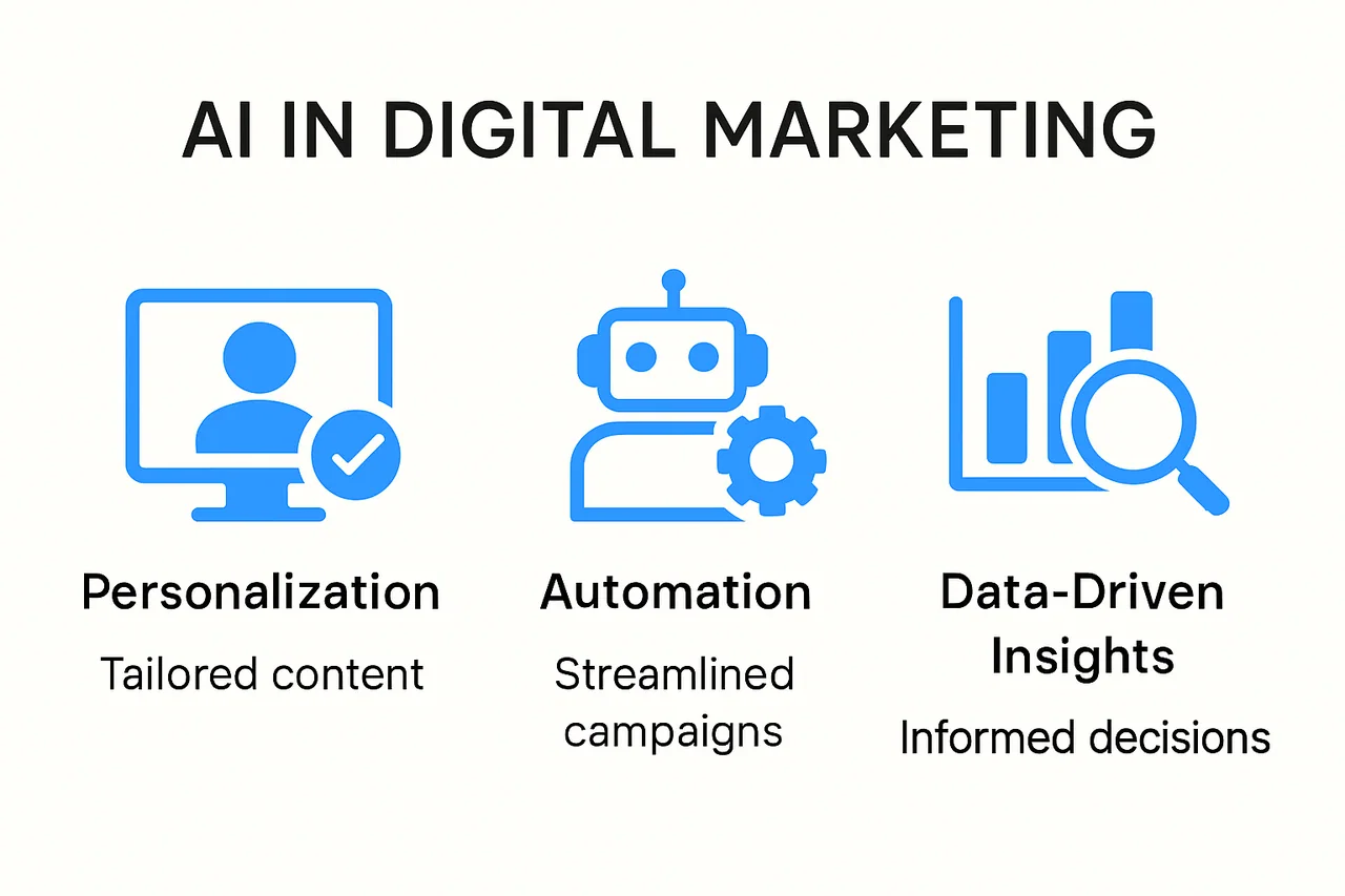 Infographic showing AI applications in digital marketing