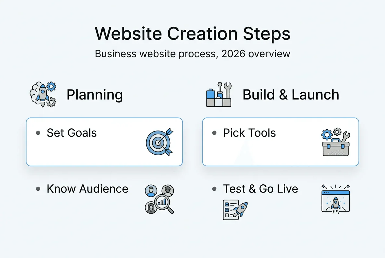 Infographic with website creation steps and phases