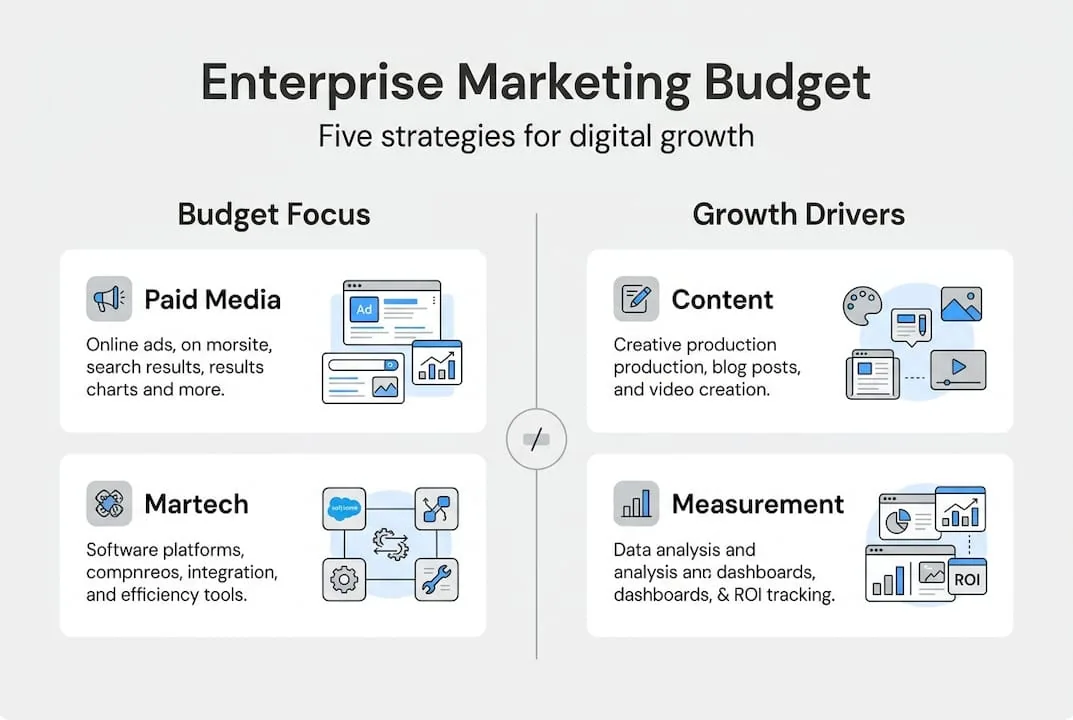 Infographic displaying enterprise marketing budget focus