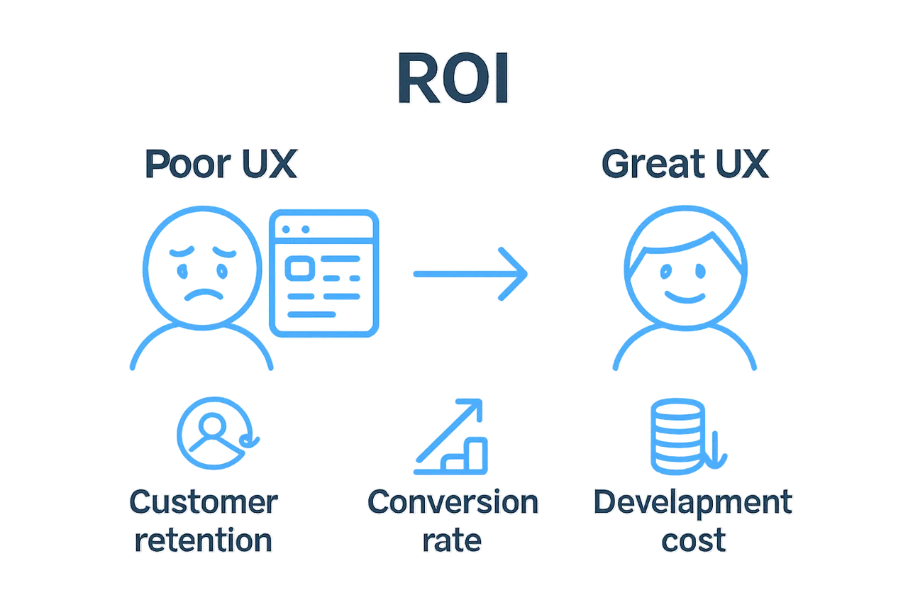 Infographic comparing business metrics for poor vs great UX design