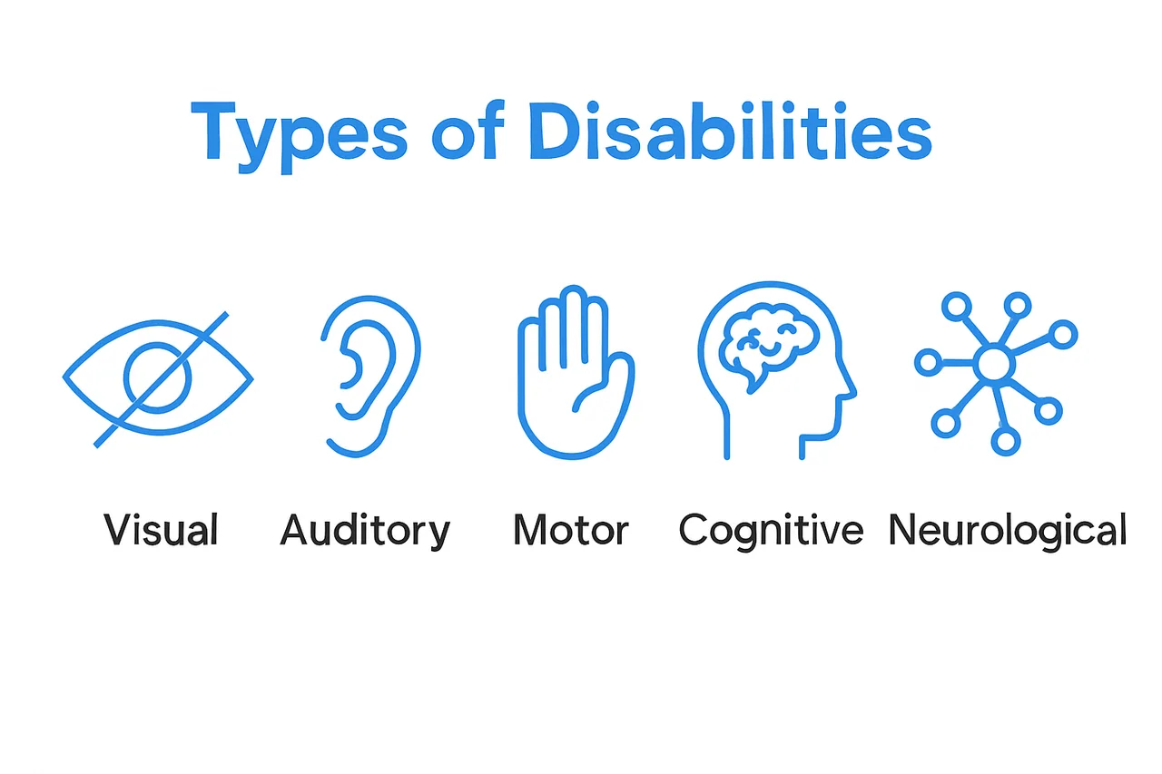Infographic showing types of disabilities and matching icons