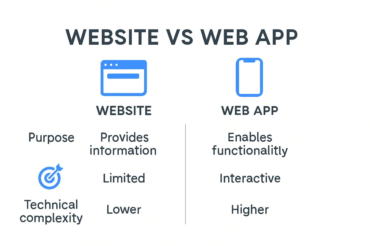 Infographic showing website vs web app differences