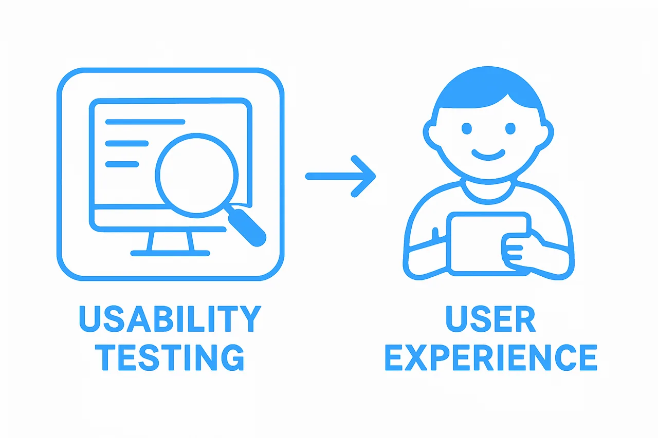 Visual infographic comparing usability testing and user experience concepts