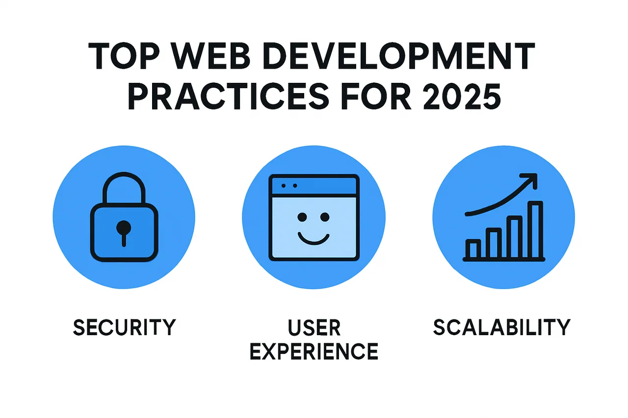 Infographic showing key web development practices for 2025