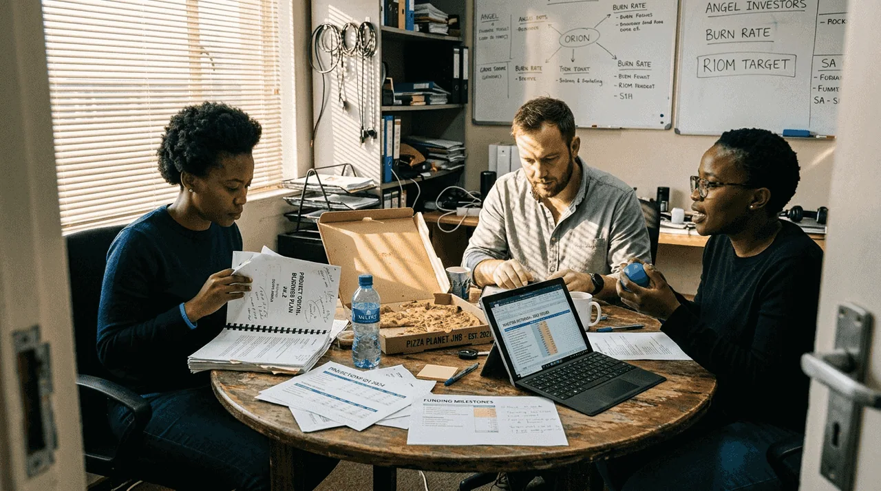 Founders discussing startup funding strategies