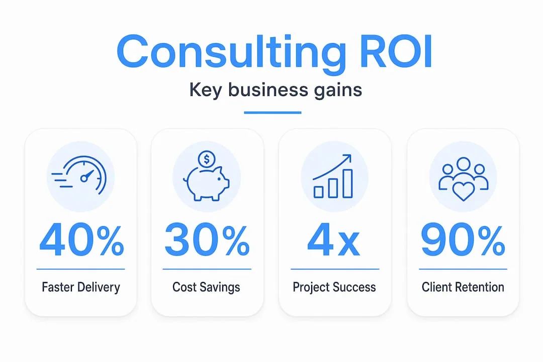 Infographic showing consulting statistics and business benefits