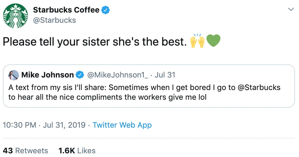 Starbucks personalized reply