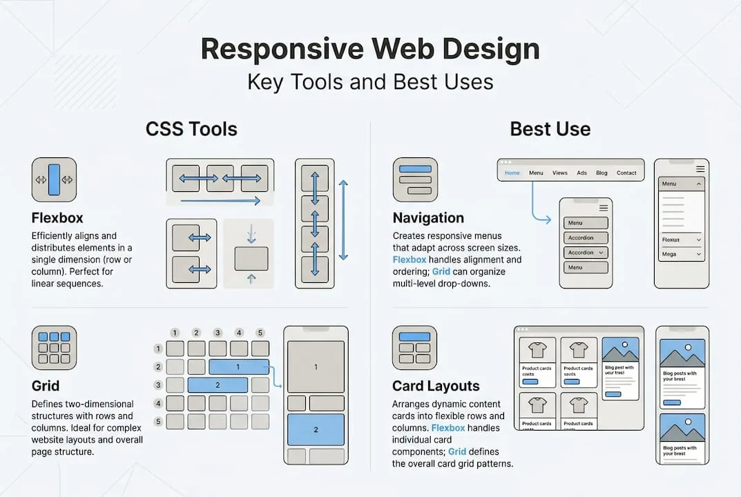 Infographic showing web design tools and uses