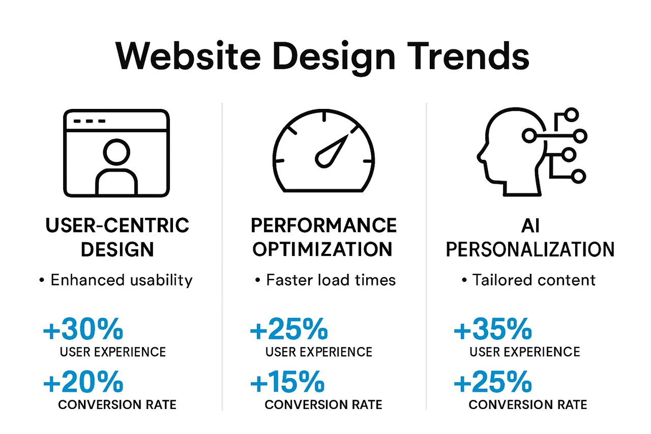 Side-by-side comparison of top modern website design trends