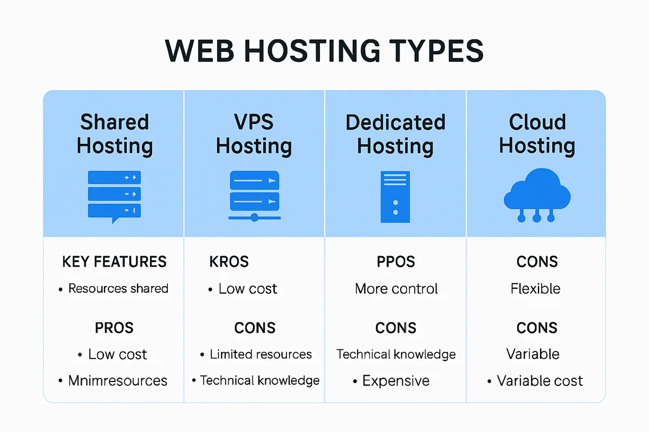 Comparison of web hosting types and benefits for businesses