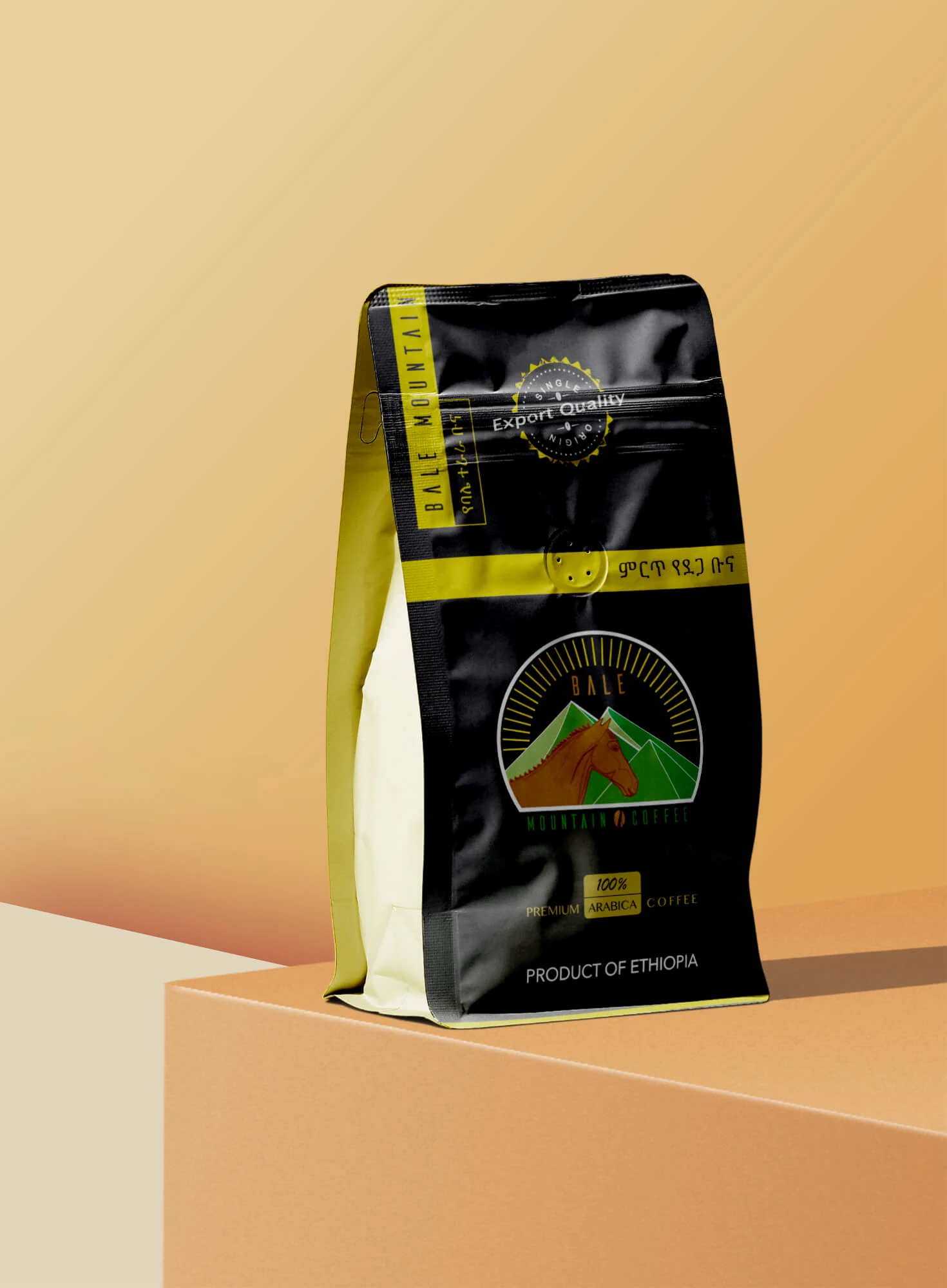 Original Bale Mountain Coffee bag design presented as a packaging mockup