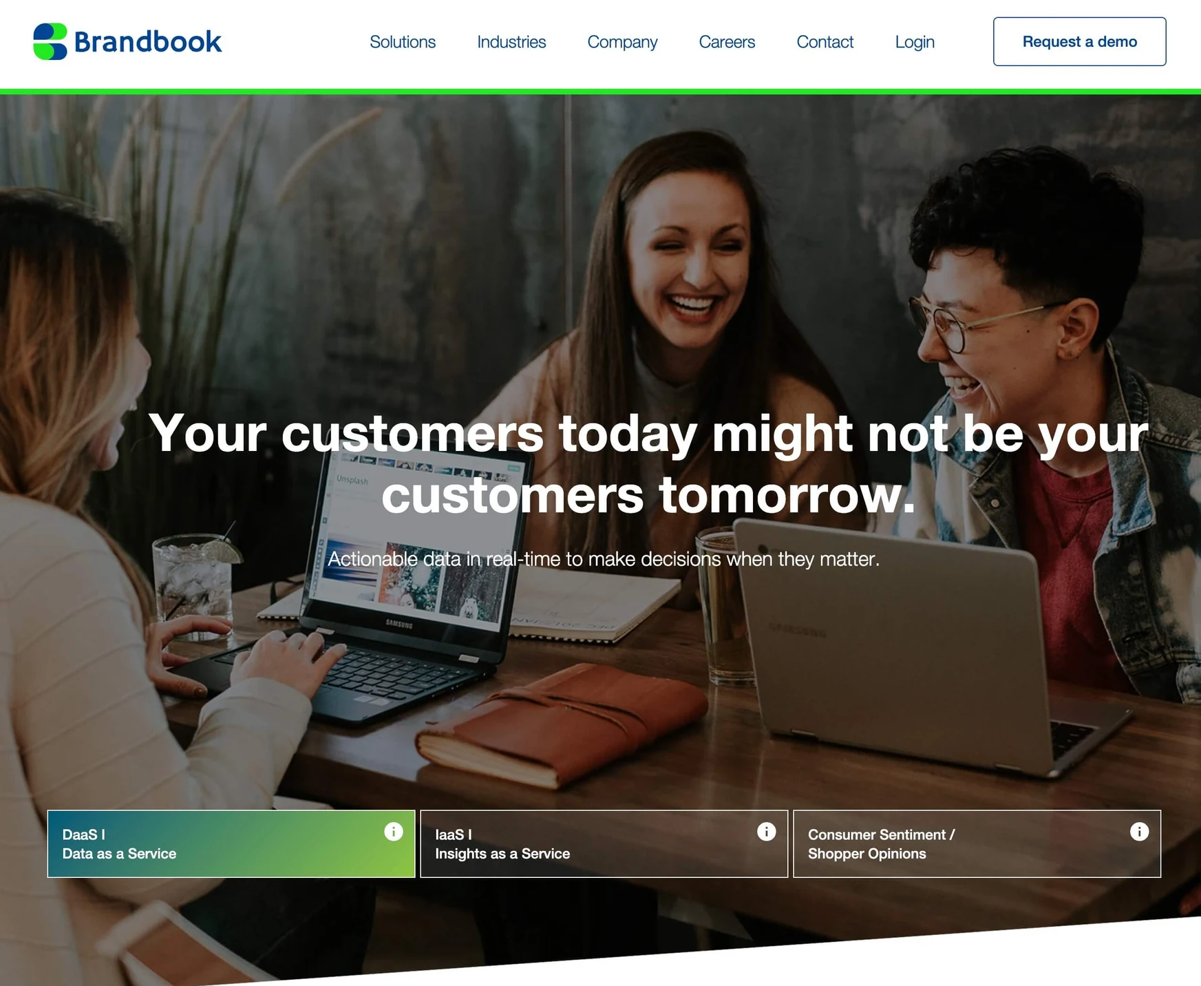 Brandbook website with its green identity and customer insight message
