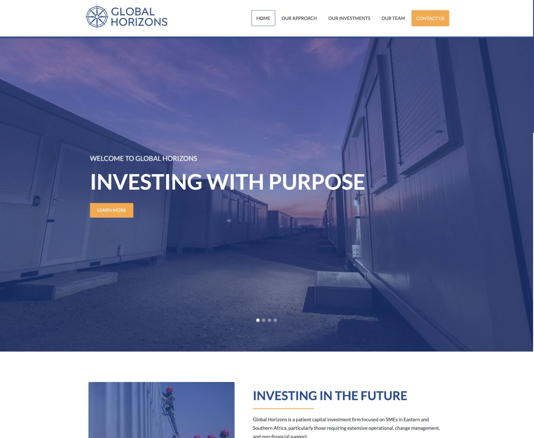 Global Horizons website introducing its investment purpose