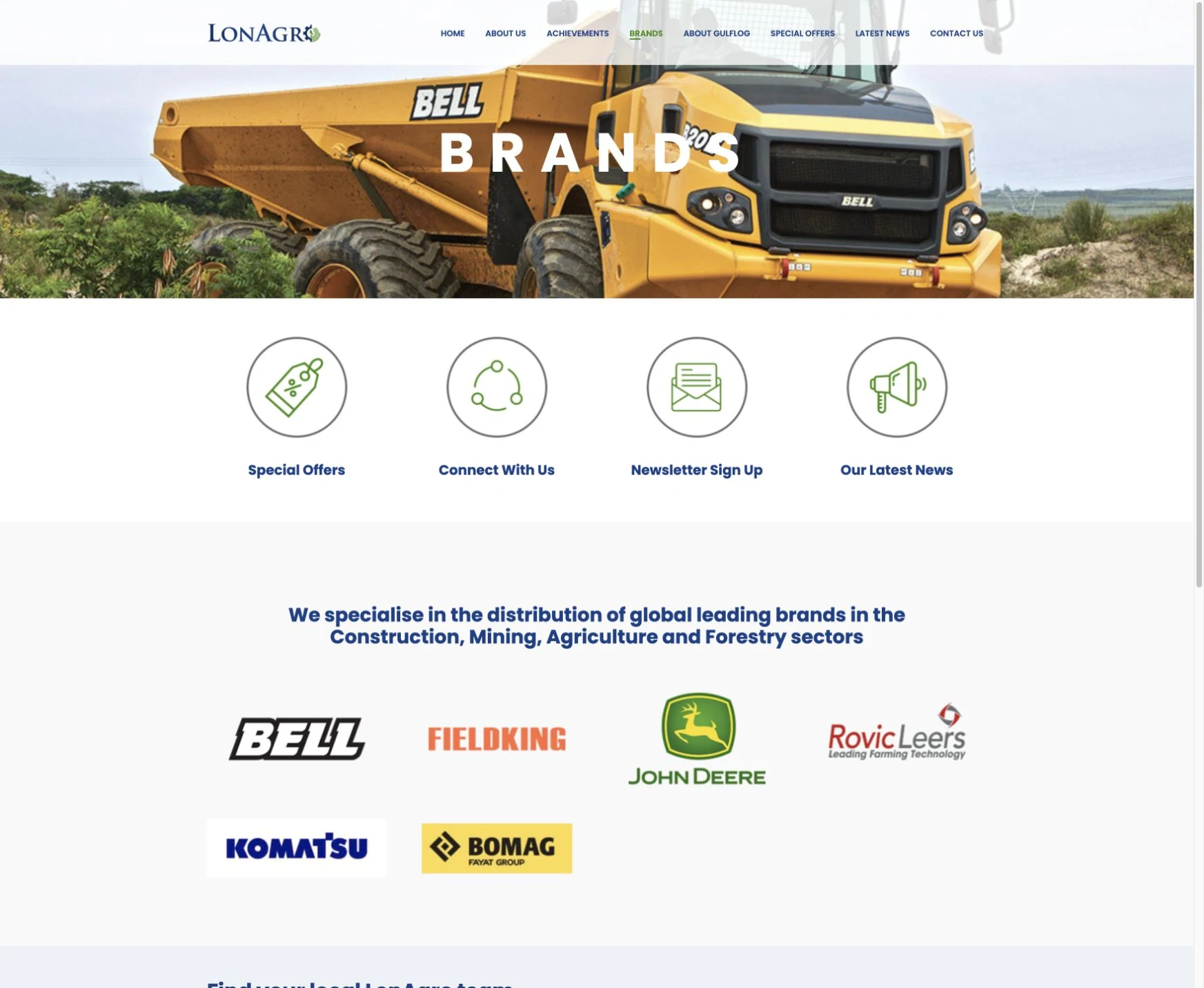 Existing LonAgro website with the updated six-brand range implemented by Cloudfusion