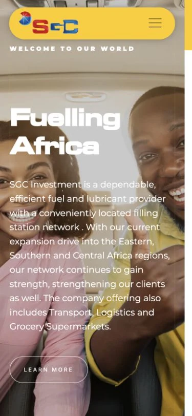 SGC Investments responsive homepage as displayed on a mobile-width screen