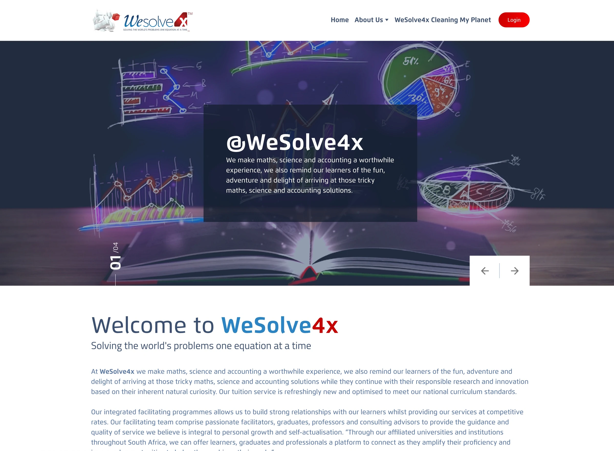 Original WeSolve4x public website introducing maths, science and accounting learning